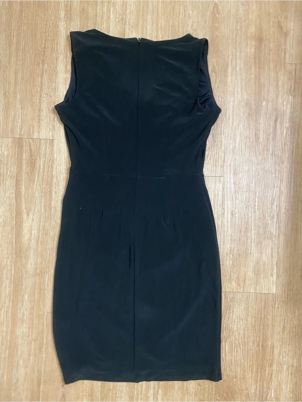 White House Black Market Black Sleeveless Draped Mini Dress with Button Detail - Picture 3 of 7